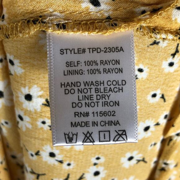 SKYLAR + MADISON Dress Yellow Floral Pattern Midi Dress Tie Back Ruffles Boho M - Picture 6 of 6